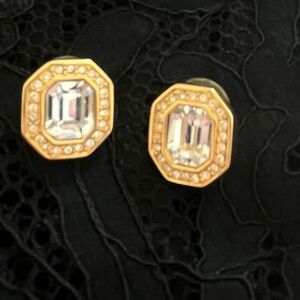 S.A.L. Signed Swarovski crystal and gold tone earrings